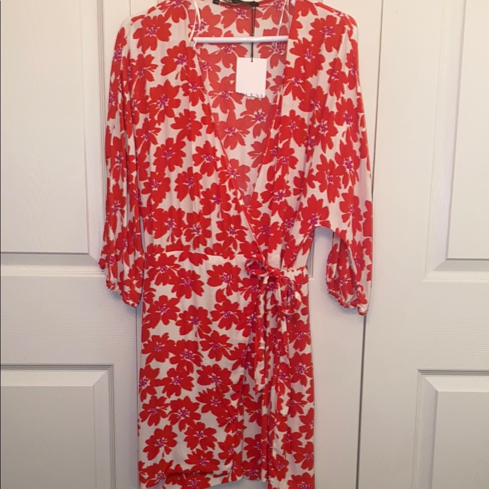 New tags size, large Zara Red Floral Dress